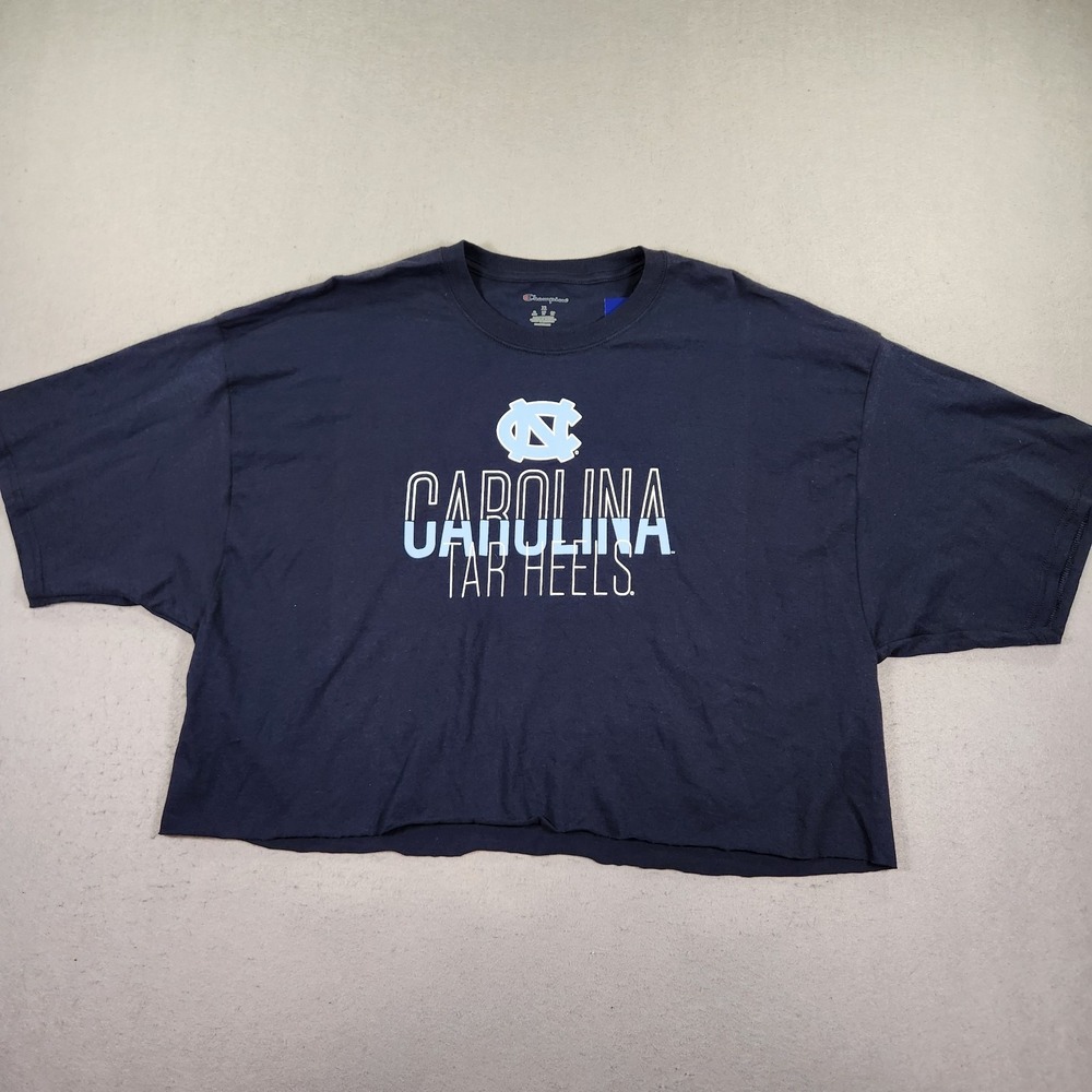 Champion NC North Carolina Tar Heels Womens Crop Top T Shirt XL Navy Graphic NWT